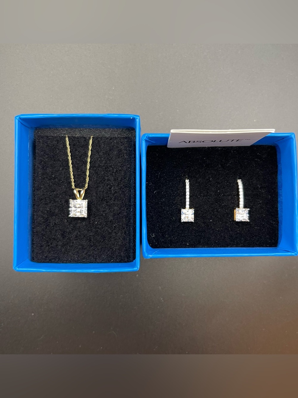 Nib never worn HSN absolute cz  gold over SS necklace with matching earrings